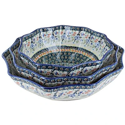 Blue Rose Polish Pottery M1000 Manufaktura Serving Bowl Set 5 Blue Rose Polish Pottery M1000 Manufaktura Serving Bowl Set - Image 3