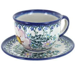 Blue Rose Polish Pottery 33 Vena Cup & Saucer