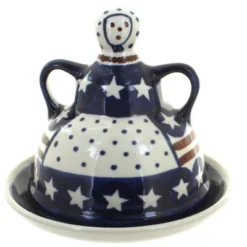 Blue Rose Polish Pottery 1124 Zaklady Small Cheese Lady