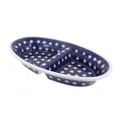 Blue Rose Polish Pottery 1280 Zaklady Divided Dish 3 Blue Rose Polish Pottery 1280 Zaklady Divided Dish