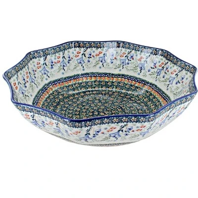 Blue Rose Polish Pottery M109 Manufaktura Large Decagonal Serving Bowl 5 Blue Rose Polish Pottery M109 Manufaktura Large Decagonal Serving Bowl - Image 3