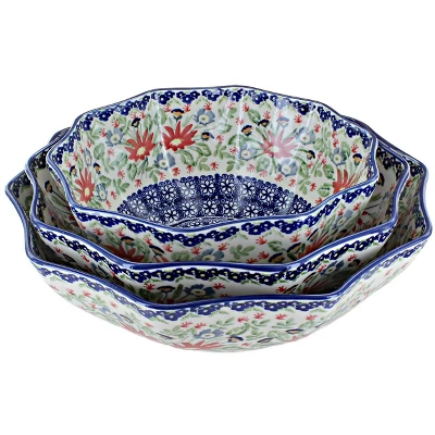 Blue Rose Polish Pottery M1000 Manufaktura Serving Bowl Set 4 Blue Rose Polish Pottery M1000 Manufaktura Serving Bowl Set - Image 2