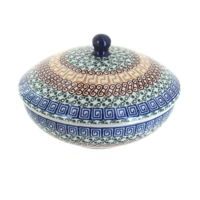 Blue Rose Polish Pottery C55 Ceramika Artystyczna Covered Bowl 4 Blue Rose Polish Pottery C55 Ceramika Artystyczna Covered Bowl - Image 2