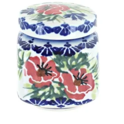 Blue Rose Polish Pottery Cherry Red Bouquet Small Jar