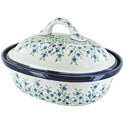 Blue Rose Polish Pottery 1158 Zaklady Roaster With Lid 9 Blue Rose Polish Pottery 1158 Zaklady Roaster With Lid - Image 7