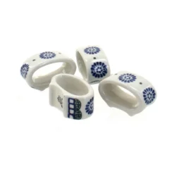 Blue Rose Polish Pottery 33 Ceramika Artystyczna Napkin Ring Set