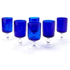 Blue Rose Polish Pottery 8oz. Cobalt Hurricane Wine Glass - Set Of 6