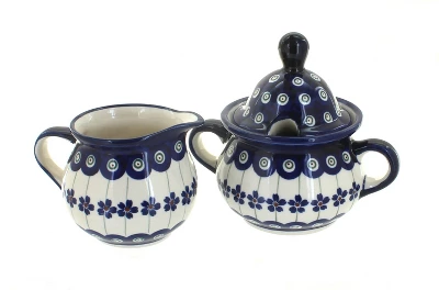 Blue Rose Polish Pottery 944-945 Zaklady Cream & Sugar Set 3 Blue Rose Polish Pottery 944-945 Zaklady Cream & Sugar Set