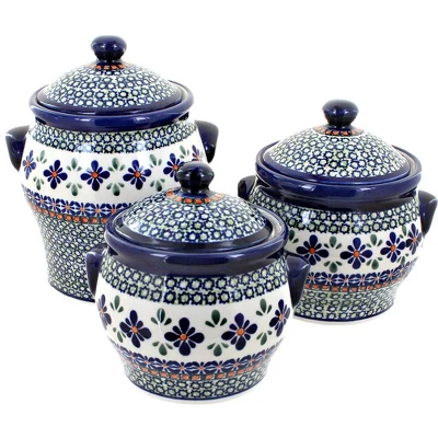 Blue Rose Polish Pottery 1300 Zaklady Canister Set 6 Blue Rose Polish Pottery 1300 Zaklady Canister Set - Image 4