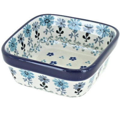 Blue Rose Polish Pottery 428 Ceramika Artystyczna Small Square Dish 4 Blue Rose Polish Pottery 428 Ceramika Artystyczna Small Square Dish - Image 2