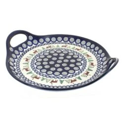 Blue Rose Polish Pottery 1333 Zaklady Round Serving Tray With Handles -Blue Rose Pottery Store GUEST 773f0000 5803 4502 ac18 a1477cd4d265