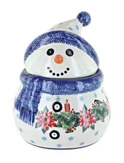 Blue Rose Polish Pottery 640 Kalich Snowman Cookie Jar