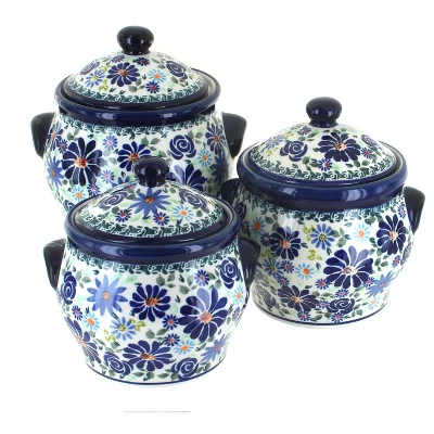 Blue Rose Polish Pottery 1300 Zaklady Canister Set 5 Blue Rose Polish Pottery 1300 Zaklady Canister Set - Image 3