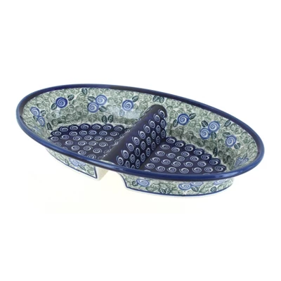 Blue Rose Polish Pottery 1280 Zaklady Divided Dish 6 Blue Rose Polish Pottery 1280 Zaklady Divided Dish - Image 4
