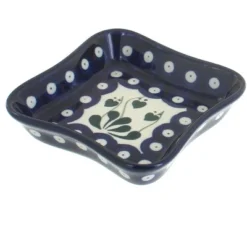 Blue Rose Polish Pottery 630 Ceramika Artystyczna Small Square Dish