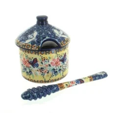 Blue Rose Polish Pottery P057 Manufaktura Honey Pot & Dipper -Blue Rose Pottery Store GUEST 83dab060 df2b 475d 8652 8b502d2ac84f