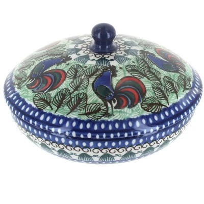 Blue Rose Polish Pottery C55 Ceramika Artystyczna Covered Bowl 8 Blue Rose Polish Pottery C55 Ceramika Artystyczna Covered Bowl - Image 6