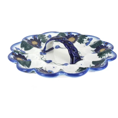 Blue Rose Polish Pottery 19B WR Unikat Egg Plate 4 Blue Rose Polish Pottery 19B WR Unikat Egg Plate - Image 2