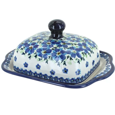 Blue Rose Polish Pottery 858 Zaklady Square Butter Dish 6 Blue Rose Polish Pottery 858 Zaklady Square Butter Dish - Image 4