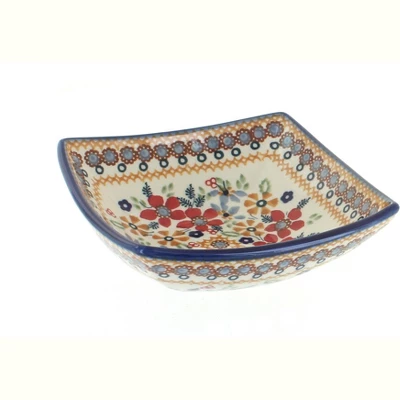 Blue Rose Polish Pottery M105 Manufaktura Small Square Bowl 5 Blue Rose Polish Pottery M105 Manufaktura Small Square Bowl - Image 3