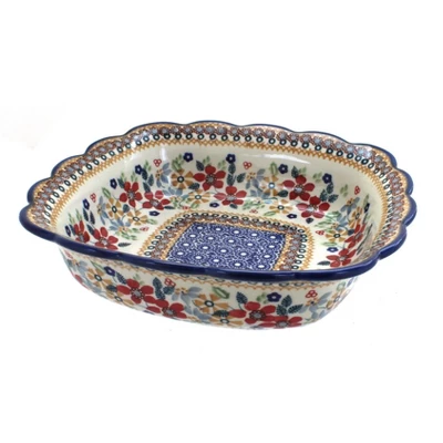 Blue Rose Polish Pottery M071 Manufaktura Small Square Serving Dish 4 Blue Rose Polish Pottery M071 Manufaktura Small Square Serving Dish - Image 2