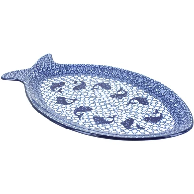 Blue Rose Polish Pottery E18 Ceramika Artystyczna Large Fish Platter 4 Blue Rose Polish Pottery E18 Ceramika Artystyczna Large Fish Platter - Image 2