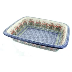 Blue Rose Polish Pottery 854 Ceramika Artystyczna Large Rectangular Baker
