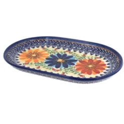 Blue Rose Polish Pottery 118 Vena Small Oval Dish