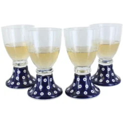 Blue Rose Polish Pottery Manufaktura 4pc Wine Glass Set
