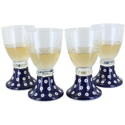 Blue Rose Polish Pottery Manufaktura 4pc Wine Glass Set 3 Blue Rose Polish Pottery Manufaktura 4pc Wine Glass Set