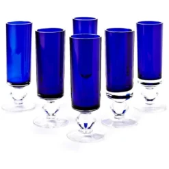 Blue Rose Polish Pottery 6oz. Cobalt French Champagne Glass - Set Of 6