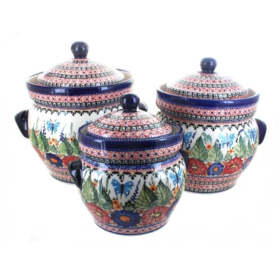 Blue Rose Polish Pottery 1120 Zaklady Large Canister Set 5 Blue Rose Polish Pottery 1120 Zaklady Large Canister Set - Image 3