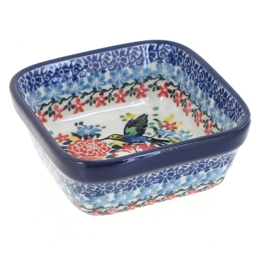 Blue Rose Polish Pottery 428 Ceramika Artystyczna Small Square Dish 7 Blue Rose Polish Pottery 428 Ceramika Artystyczna Small Square Dish - Image 5