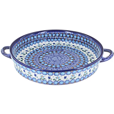 Blue Rose Polish Pottery 182 Vena Large Round Baker With Handles 5 Blue Rose Polish Pottery 182 Vena Large Round Baker With Handles - Image 3