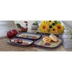Blue Rose Polish Pottery 6200 Vena 3 Piece Rectangular Serving Set