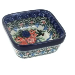 Blue Rose Polish Pottery 428 Ceramika Artystyczna Small Square Dish