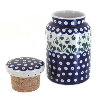 Blue Rose Polish Pottery E30 Ceramika Artystyczna Canister With Cork Top 4 Blue Rose Polish Pottery E30 Ceramika Artystyczna Canister With Cork Top - Image 2