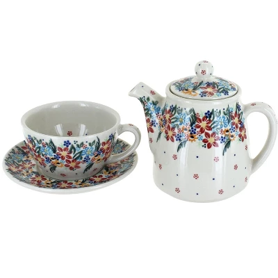 Blue Rose Polish Pottery 380 Vena Tea For One 3 Blue Rose Polish Pottery 380 Vena Tea For One