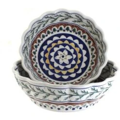 Blue Rose Polish Pottery 1278-79 Zaklady Scallop Serving Bowl Set