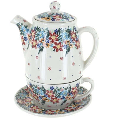 Blue Rose Polish Pottery 380 Vena Tea For One 4 Blue Rose Polish Pottery 380 Vena Tea For One - Image 2