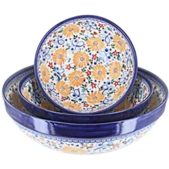 Blue Rose Polish Pottery 1400 Vena 3 Piece Serving Bowl Set -Blue Rose Pottery Store GUEST a42e70ed 62c2 45ac ac86 f8612a2e042c