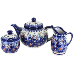 Blue Rose Polish Pottery 1700 Vena 3 Piece Tea Set -Blue Rose Pottery Store GUEST a54ade29 68dc 4e06 b009 1b0bb94b09cd