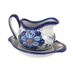 Blue Rose Polish Pottery 128-129 Vena Gravy Boat & Plate -Blue Rose Pottery Store GUEST ab97ab16 3122 4501 a52c 52cb3de2ed59