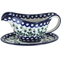 Blue Rose Polish Pottery 239 Ceramika Gravy Boat & Plate