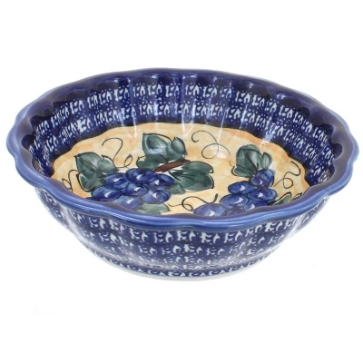 Blue Rose Polish Pottery 1278 Zaklady Medium Scallop Bowl 4 Blue Rose Polish Pottery 1278 Zaklady Medium Scallop Bowl - Image 2