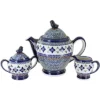 Blue Rose Polish Pottery 1230 Zaklady 3 PC Coffee Pot Set With Bird Topper