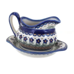Blue Rose Polish Pottery 128-129 Vena Gravy Boat & Plate