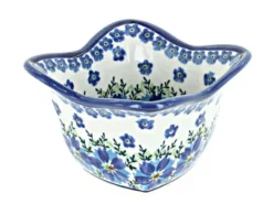 Blue Rose Polish Pottery 1930-Zaklady Small Square Scallop Bowl