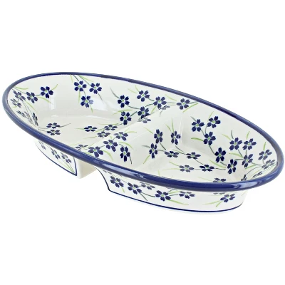 Blue Rose Polish Pottery 1280 Zaklady Divided Dish 8 Blue Rose Polish Pottery 1280 Zaklady Divided Dish - Image 6