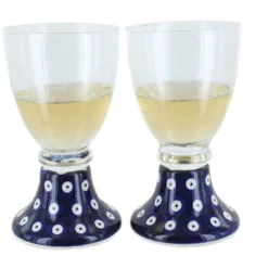 Blue Rose Polish Pottery Manufaktura 2pc Wine Glass Set